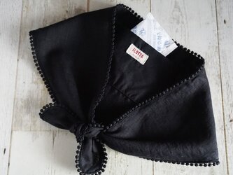 黒リネンボイルクールネックスカーフ(レース使い)の画像
