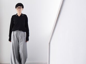 裾切替ワイドパンツ：グレー［PT23LPGY］