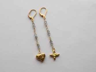 Mini ハートとクロスのラブラドライトのピアス（イヤリング）
