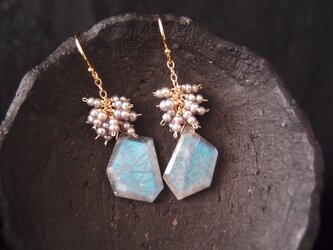 【K14gf】Labradorite Fringe Earrings／ラブラドライト フリンジピアス（Gray Pearl）