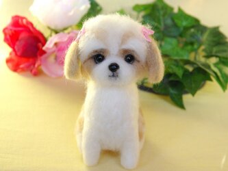 ★【ピンクリボンのシーズーちゃん　犬】お座りポーズ　　の画像