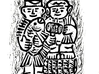 白黒木版画　恵比寿＆大黒の画像