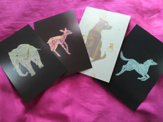 切り絵ポストカード　４枚セット　２　組み合わせ自由の画像
