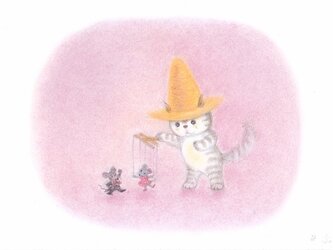 麦藁帽子をかぶった猫　マリオネットの画像