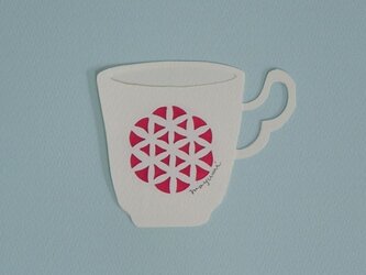 ハンドカットのメッセージカード コーヒーカップ(レッド)の画像