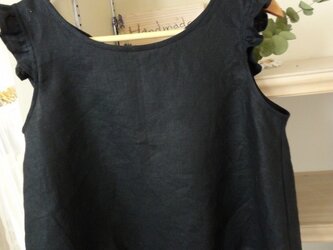 〔ご予約品〕バックオープンブラウス：黒リネンの画像