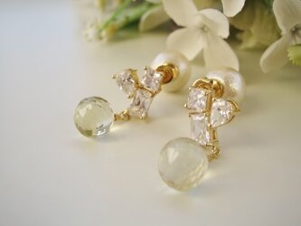 レモンクウォーツ×3ストーンビジューピアスの画像