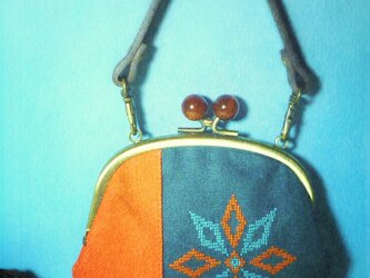 かざぐるまの手刺繍がま口財布（青橙）の画像