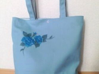 大瓶３バッグ　（バラ柄　帆布水色）の画像