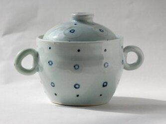 空色の釉薬のかかった丸模様の小物入れの画像