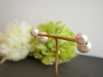 brass/3wayコットンパールのピアスの画像