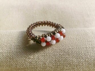市松 beads ring (紅白栗皮)の画像