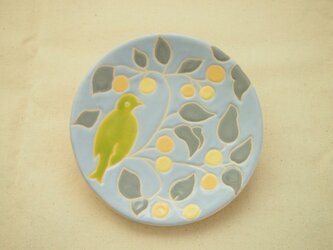 小皿（鳥）水色の画像