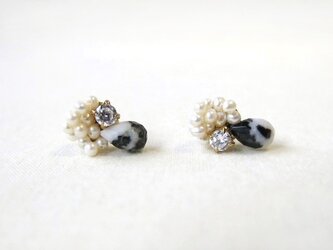 ジルコニア×ジャスパー×パールポストピアス No.672の画像