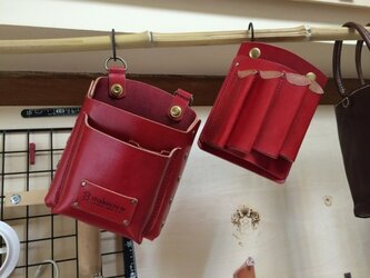 本革レザーレッドA級シザーケースの画像