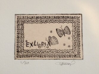exlibris(蔵書票) 銅版画「二匹の蝶」の画像