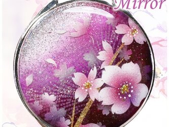 丸ミラー　桃舞桜　銀箔　コンパクトミラーの画像