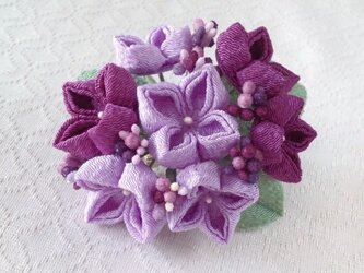 〈つまみ細工〉紫陽花の髪飾り(大・若紫と藤色)の画像