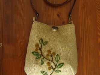再販・手刺繍・ウール・ポシェット（オリーブＢ）の画像
