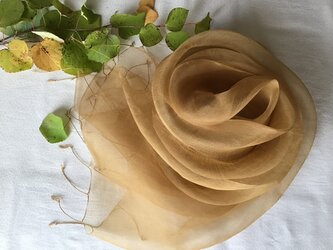 再出品【桂染め】シルクオーガンジーストール 茶色　③　53cm巾の画像
