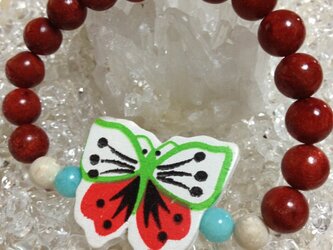 メヒコな蝶のブレスレット【赤サンゴ】の画像