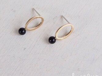-BR- Oval ピアス w/ Black Onyxの画像
