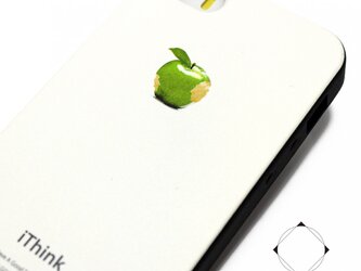 iphone5/iphone5s用/iphoneSE　軽量レザーケース（オフホワイト×ブラック）グリーンアップルの画像