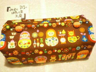 ティッシュカバー　マトリョーシカ　茶の画像