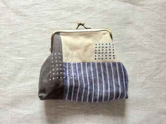 がま口ポーチ　blue stripeの画像
