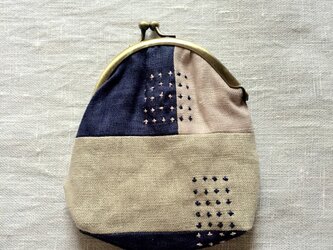 がま口ポーチ　navy&pinkの画像