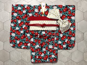 ◆七五三着物/黒地に椿/90-110【受注生産】の画像