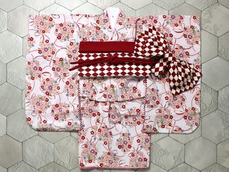 ◆七五三着物/白地に花くす玉//90-110【受注生産】の画像