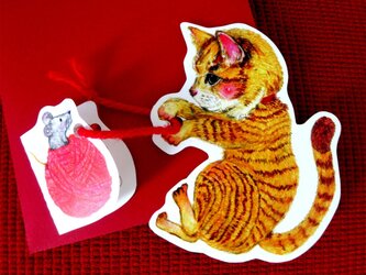 猫と毛糸玉カードの画像