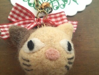 まんまるネコのキーリング（ベージュ）（スマホピアスに変更可）の画像