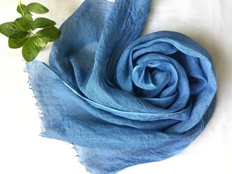 再出品：【藍の生葉染め】リネンストール ⑧　浅葱色の画像