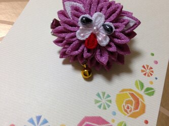 つまみ細工で作る　和にゃんこ　ブローチ ( 受注後生産）の画像
