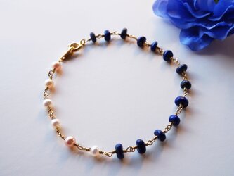 ラピス＆淡水パールブレス Le ciel de la nuit Lapis&Pearl bracelet B0024の画像