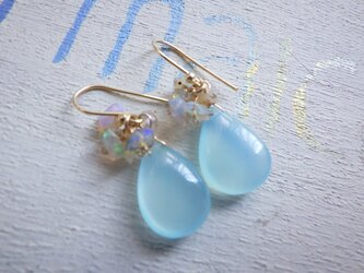Sea Blue Chalcedony and Opal Earring /＊14kgf＊ シーブルーカルセドニー＆オパールの画像