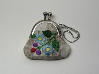 手刺繍ミニがまぐち（チェック）の画像