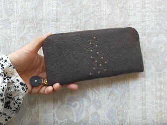 革財布『天の川』炭黒パール（スリム☆ラウンドファスナー型長財布）ヤギ革の画像