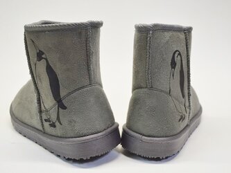 ペンギン ボアブーツ、靴、グレー、オリジナルデザイン、シルクスクリーン、冬物ブーツの画像