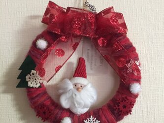 レッド・グラデーション毛糸のクリスマスリース Mの画像