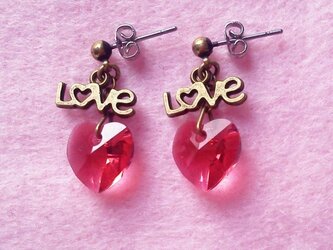（ご予約品）スワロハートのLOVEピアス（インディアンピンク）の画像