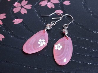 【再販】桜貝のピアス・濃いピンク（花）の画像