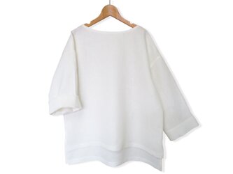 リネン100％ベーシックボートネック8分袖丈プルオーバー_Whiteの画像