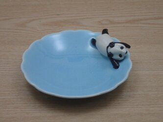 水青爆睡大熊猫輪花小皿−Hの画像