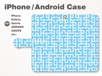 iPhone7/7Plus/Android全機種対応　スマホケース　手帳型　北欧風-ブランドロゴD　ブルー-青　3401の画像