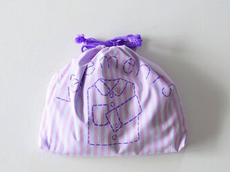 体操着入れ お着替えきんちゃく袋　ストライプピンク 「vêtements」　入園、お習い事に 名入れ無料の画像