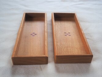 ペン皿　ナラ材２木象嵌４つデザイン