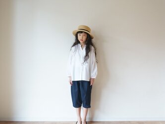 Linen button gather blouse 長袖 100の画像